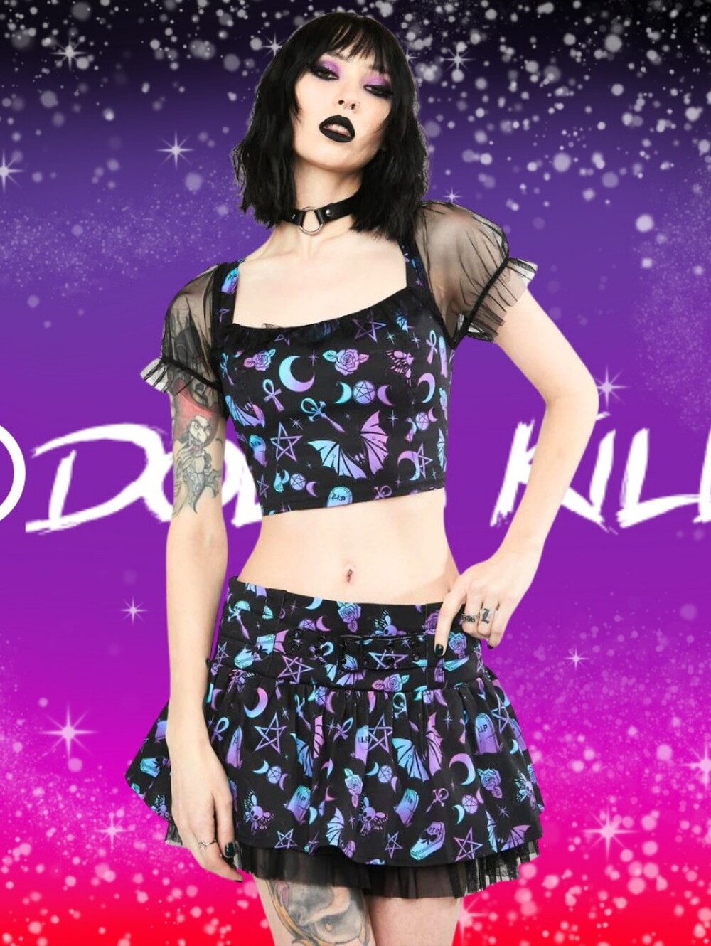 Dolls Kill Grave Girls Mystical Aura Crop Top Mini Skirt Small Set